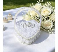 1 pièce Boîte à bague de mariage en dentelle blanche en forme de cœur, boîte porte-bague LOVE avec strass et perles, porte-bague de fiançailles pour demande en mariage, décoration de cérémonie de mari
