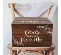 1 pièce Boîte à cartes de mariage classique en bois avec design "Merci" et floral , Convient pour la célébration de M. et Mme, la douche de mariée, l'anniversaire, l'anniversaire de mariage, la décora