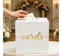 1 pièce Boîte à cartes design élégant blanc & or, boîte à cartes de mariage vintage avec fente, support de boîte à cadeaux en espèces de mariage, boîte à cartes de vœux de mariage, boîte de vote, boît