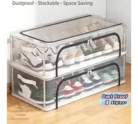 1 pièce Boîte à chaussures rectangulaire, en matériau PVC transparent, non imperméable, de stockage multifonctionnel, avec cadre en acier, 2 fenêtres amovibles, convient pour les Baskets et les talons
