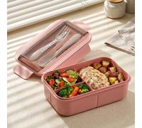 1 pièce Boîte à lunch rose avec ustensiles, boîte bento avec cuillère et fourchette, micro-ondes, sac à lunch isotherme, ensemble de conteneurs de stockage de nourriture à 3 compartiments, collations,