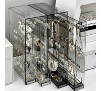 1 pièce Boîte d'affichage de bijoux en acrylique, organisateur de boucles d'oreilles, colliers, bracelets, boîte de rangement anti-poussière pour la coiffeuse de la chambre, boîte à bijoux, pochette, 