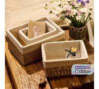 1 pièce Boîte de rangement de bureau pour divers snacks, panier tressé en imitation rotin, boîte de rangement pour cosmétiques, panier de rangement pour vêtements L,M,SPolyester