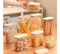 1 pièce Boîte de rangement hermétique transparente avec couvercle en bambou, grande capacité, boîte de stockage de cuisine, distributeur de grains, pour ranger les grains, le riz, les pâtes et les col