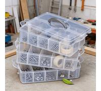 1 pièce Boîte de rangement transparente amovible à 3 couches et 18 compartiments avec couvercle et poignée, organisateur de pièces de quincaillerie, parfait pour trier et ranger les vis, les écrous et