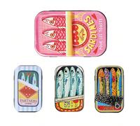 1 pièce Boîte métallique compacte à clapet avec impression de sardine colorée, boîte de rangement portable pour pièces, boutons, hameçons de pêche et autres petits articles, cadeau de vacances Taille