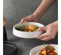 1 pièce Bol à pâtes/salade en céramique de 7 pouces, assiette profonde blanche haut de gamme, convient pour les restaurants, les hôtels, assiette à riz ronde blanche de style japonais rétro centimètre