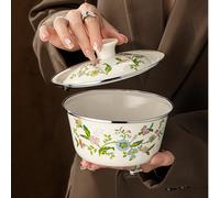 1 pièce Bols à riz avec motifs émaillés et couvercles, bols à soupe, bols pour nouilles instantanées, bols émaillés, matériau métallique résistant aux rayures, lavable au lave-vaisselle. Ustensiles de