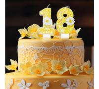 1 pièce Bougie à numéro avec fleur jaune et blanche, cristal et paillettes pour gâteau d'anniversaire, accessoires de bougie de gâteau, décoration de gâteau de fête douce, Noël 7,5,9,2,3,4,6,8,1,0Cire
