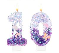 1 pièce Bougie à numéros 0-9 avec dégradé violet et motif papillon pour anniversaire, fête, décoration de gâteau, Noël 7,5,9,2,3,4,6,8,1,0Cire