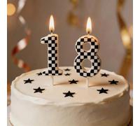 1 pièce Bougie chiffre à carreaux noir et blanc créative pour décoration de gâteau, bougie à damier noir et blanc 0-9 pour fête d'anniversaire, célébration et insertion de pâtisserie Cire