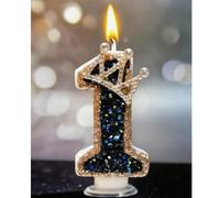 1 pièce Bougie chiffre couronne pailletée noir et or 0-9 taille complète au choix, bougie d'ambiance pour décoration de gâteau de fête, premier choix pour décoration de gâteau de mariage et d'annivers