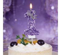 1 pièce Bougie chiffre couronne pailletée violette, décoration de gâteau pour fête d'anniversaire, fête de vacances, fête à thème Cire