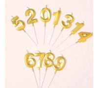 1 pièce Bougie chiffre en or, bougies à gâteau d'anniversaire sans fumée pour fête, cuisson, dessert, Noël 7,5,9,2,3,4,6,8,1,0,1 (paquet de deux pièces)Cire
