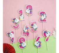 1 pièce Bougie chiffre licorne rose de dessin animé Décoration de gâteau Créative Bougies 0-9 Fête d'anniversaire Célébration décoration de cuisson Cire