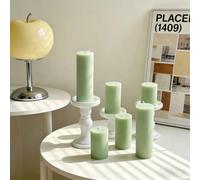 1 pièce Bougie cylindrique rayée vert menthe, plusieurs tailles, matériau en cire de paraffine, finition mate, combustion sans fumée & sans odeur longue durée, convient pour la saison des mariages, Pâ
