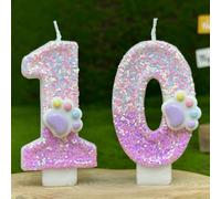 1 pièce Bougie d'anniversaire avec patte de chat rose 0-9, bougie numérique dégradé rose-violet avec paillettes, convient pour la décoration de gâteau d'anniversaire, décoration de gâteau avec thème a