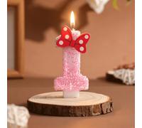 1 pièce Bougie d'anniversaire, bougies à chiffres pailletées roses 0-9, avec nœuds à pois rouges, décoration de gâteau, convient pour les fêtes d'anniversaire, les anniversaires et les fournitures de 
