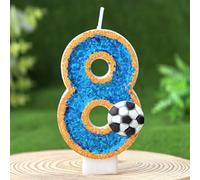 1 pièce Bougie d'anniversaire chiffre 0-9, design créatif fait main avec bordure orange, base bleue décor football, bougie pailletée, thème sportif, décoration de gâteau d'anniversaire, bougie d'ambia
