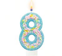 1 pièce Bougie d'anniversaire chiffre 0-9 pailletée avec design de confettis colorés, décoration de gâteau pour tous les âges, bleu Cire