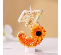 1 pièce Bougie d'anniversaire chiffre 0-9 tournesol orange, nouveau style créatif, thème forêt d'été, convient pour la décoration de gâteau, table de dessert, bougies de célébration d'anniversaire de 