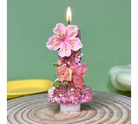 1 pièce Bougie d'anniversaire élégante en forme de papillon avec chiffre 0-9, décorée de fleurs de pêcher roses, convient pour mariage, anniversaire, baby shower, enterrement de vie de jeune fille, an