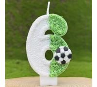 1 pièce Bougie d'anniversaire en forme de ballon de football vert & blanc duveteux avec chiffres 0-9, nouveau style créatif, design d'herbe réaliste, convient pour la décoration de gâteau, table de de