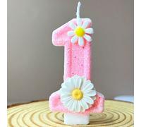 1 pièce Bougie d'anniversaire en forme de chiffre, Bougie d'anniversaire bicolore rose, Décoration de gâteau à bougie pailletée, Convient pour les événements de célébration d'anniversaire Double Fleur