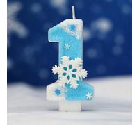 1 pièce Bougie d'anniversaire en forme de chiffre, grande bougie d'anniversaire blanche et bleue avec flocon de neige, décoration de gâteau, bougie pailletée, convient pour les célébrations d'annivers