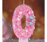 1 pièce Bougie d'anniversaire en forme de cœur avec paillettes roses, décoration de gâteau, décoration de fête, célébration d'anniversaire Numéro 1,Numéro 2,Numéro 0,Numéro 3,Numéro 4,Numéro 5,Numéro 