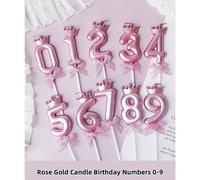 1 pièce Bougie d'anniversaire en or rose avec couronne et nœud papillon, bougie 0-9 pour décoration de fête d'anniversaire, rentrée des classes, Saint-Valentin 7,5,9,2,3,4,6,8,1,0Cire