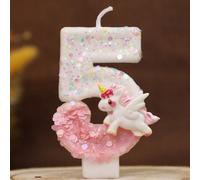 1 pièce Bougie d'anniversaire licorne blanche et rose chiffres 0-9, style créatif nouveau, style conte de fées, licorne de rêve, convient pour la décoration de gâteau, table de desserts, bougie de cél