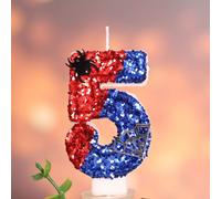 1 pièce Bougie d'anniversaire numérique avec contour d'araignée bleu & rouge, bougie créative faite main 0-9 pour décoration de gâteau de fête d'anniversaire 1er, bougie de numéro d'anniversaire atmos