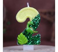 1 pièce Bougie d'anniversaire numérique avec feuilles vertes et thème de dinosaure, bougie d'ambiance créative faite à la main pour la décoration de gâteau d'anniversaire, 0-9 Cire