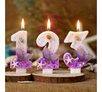 1 pièce Bougie d'anniversaire numérique, bougie de gâteau en forme de queue de poisson élégante, décoration de gâteau pailletée violette, convient pour les fêtes d'anniversaire des filles et des femme