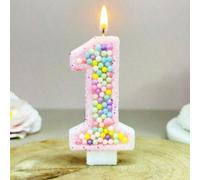 1 pièce Bougie d'anniversaire numérique, bougie de gâteau sphérique de couleur macaron, bougie chiffre brillante rose 0-9, convient pour les gâteaux d'anniversaire, les grands festivals et les fêtes, 