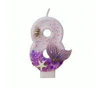 1 pièce Bougie d'anniversaire numéro 0-9 avec accessoire de queue de poisson violet, ambiance plage et océan, bougie artisanale robuste de nouveau style créatif, célébration du 1er anniversaire, décor
