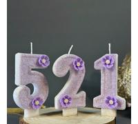 1 pièce Bougie d'anniversaire numéro créative, décoration de gâteau avec design floral violet/rose pour anniversaire, fête, Noël 7,5,9,2,3,4,6,8,1,0Cire