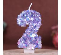 1 pièce Bougie d'anniversaire numérotée créative faite à la main 0-9, bougie asymétrique à paillettes violettes, décoration de gâteau pour fête à thème, ambiance pour fête d'anniversaire Cire