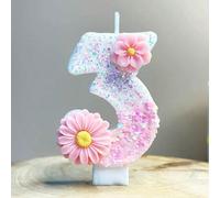 1 pièce Bougie d'anniversaire rose avec fleurs grandes et petites, chiffres 0-9, style créatif nouveau, marguerite 3D, convient pour la décoration de gâteau, table de dessert, bougie de célébration d'