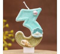 1 pièce Bougie d'anniversaire scintillante à blocs de couleurs, série plage et océan, décoration de gâteau avec coquillage et perle, bougie chiffre pour fête, vacances, anniversaire et célébration, se