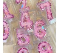 1 pièce Bougie de décoration de gâteau d'anniversaire avec chiffres 0-9 en papillon rose scintillant et paillettes, pour fête d'anniversaire, rentrée scolaire, Saint-Valentin 7,5,9,2,3,4,6,8,1,0Cire
