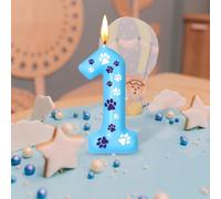 1 pièce Bougie de décoration de gâteau d'anniversaire de fête avec thème animal, en forme de patte de chat bleue, avec chiffres 0-9. Pour la rentrée scolaire, la Saint-Valentin 7,5,9,2,3,4,6,8,1,0Cire