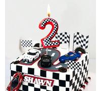 1 pièce Bougie de décoration de gâteau d'anniversaire sur le thème de la voiture de course avec base rouge et grille noire et blanche, chiffres 0-9 7,5,9,2,3,4,6,8,1,0Cire