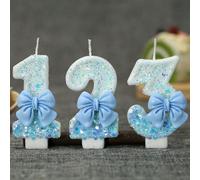 1 pièce Bougie de gâteau d'anniversaire numéro 0-9 avec nœud papillon bleu rêveur et brillant - Décoration élégante pour mariage, Noël et fête, cadeau créatif Arc bleu-0,Arc bleu-1,Arc bleu-6,Arc bleu