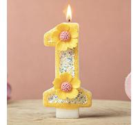 1 pièce Bougie de gâteau rose pailletée chiffre bougie d'anniversaire - Décoration de gâteau chiffre pailleté pour décoration de fête & célébration d'anniversaire Bougie chiffre 1 jaune pailletée avec