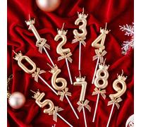 1 pièce Bougie en chiffre couleur or champagne avec décoration couronne et nœud papillon, 0-9, idéale pour la décoration de fête d'anniversaire, la rentrée scolaire, la Saint-Valentin 7,5,9,2,3,4,6,8,
