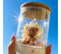 1 pièce Bougie en cire de soja avec motif ours en peluche mignon et marguerite, bocal en verre avec couvercle en bambou, décoration d'intérieur coréenne esthétique, bougie parfumée, cadeau de mariage,