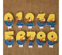 1 pièce Bougie en forme de pelleteuse, bougie de nombre jaune & bleu avec motif de pelleteuse, bougie de nombre d'anniversaire 0-9 ans, convient pour la décoration de gâteau de fête d'anniversaire, dé