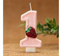 1 pièce Bougie fraise, bougies roses numérotées 1-9, baies, gâteau brillant et chapeau haut-de-forme, parfait pour les fournitures de fête du 1er anniversaire de bébé fraise et les décorations d'anniv